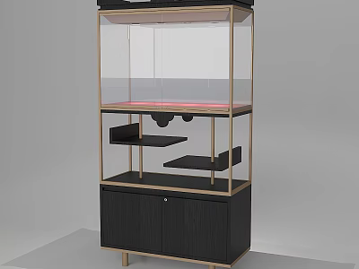 Jewelry Store Glass Display Cabinet With Black Wooden Base And Shelves Design 3d model