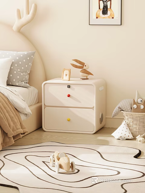 Cozy Kids Room Nightstand With Photo Frame Rabbit Doll And Stuffed Toys 3d model 