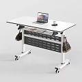 Modern Meeting Room Interior With Mobile White Table Laptop Cup And White Backrest Chairs