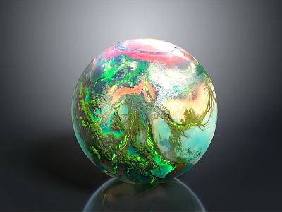 Vibrant Colorful Sphere With Swirling Green Pink Orange Iridescent Patterns 3d model