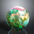 Vibrant Colorful Sphere With Swirling Green Pink Orange Iridescent Patterns