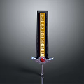 Ornamental Black Sword With Yellow Inscriptions Silver Hilt And Red Gemstone