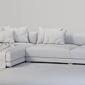 Brown Leather Sectional Sofa With Multiple Cushions And Blue Blanket For Home Interior 3d model