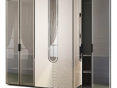 Modern Wardrobe Interior Design With Glass Doors And Metal Linear Accents 3d model