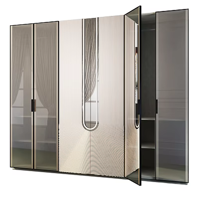 Modern Wardrobe Interior Design With Glass Doors And Metal Linear Accents 3d model