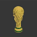 Golden World Cup Trophy With Green Striped Base And Polished Metal Surface