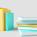 Colorful Books Stacked In Yellow Light Blue And Cream On White Background
