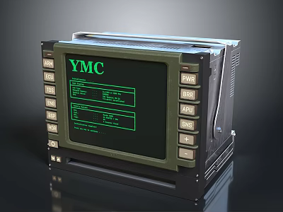 YMC Industrial Computer With Green Screen Display And Control Panel Buttons 3d model