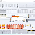 Different Types of Metal Fences and Temporary Traffic Barriers with Road Cones