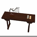 Chinese Style Wooden Table with Ornamental Branch Hanging Decorations and White Box Papers