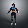 3D Character With Black Short Hair Accessory Colorful Jacket Cropped Top Ripped Pants White Sneakers