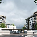 Modern Multi Story Residential Building With Balconies Green Trees And People Around