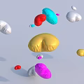 Colorful Inflatable Models Floating In Air With Various Shapes And Bright Hues