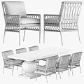 Modern Outdoor Table Set With Stone Top And Rattan Chairs For Patio Furniture Area