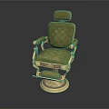 Vintage Green Upholstered Barber Chair With High Back Armrests And Ornate Base