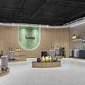 TITELIAS Modern Store with Wooden Walls Green Circular Decor Luggage Orange Handbag Shoes and Cactus