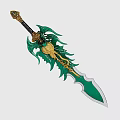 Artistic Sculpted Sword Featuring Green And Gold Dragon Design Ornate Hilt Detailed Carving