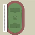 Modern Football Field with Covered Grandstand Red Running Track and Green Turf