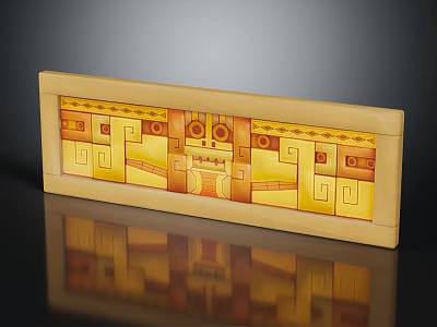 Decorative Rectangular Box With Intricate Yellow And Orange Geometric Patterns 3d model