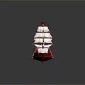 Red Sailboat Model With White Sails Multiple Masts Red Hull And Gray Background 3d model