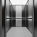 Modern Elevator Hallway With Dark Gray Walls Lighting Signage Glass Doors And Silver Trash Can