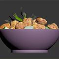 Fried Chicken Pieces with Fresh Cucumber Broccoli and Cilantro in Purple Bowl