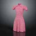 Pink Cheongsam Dress with Short Sleeves Floral Pattern and Traditional Button Details