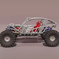 Off Road Vehicle With Large Tires Metal Frame And Red Seats Design