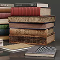 Classic Vintage Stacked Books With Various Colored Covers And Notebooks
