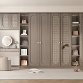 Modern Gray Wardrobe Interior With Lattice Door Design Dressing Table Mirror Bags And Books