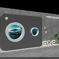 Mercedes EQ Display Stage With Gray Backdrop Circular Design EQE Logo And Plants
