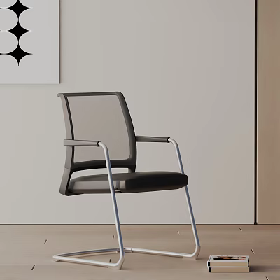 Modern Office Chair With Mesh Back Black Seat And Silver Metal Frame 3d model