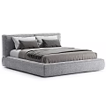 Modern Upholstered Gray Double Bed With Padded Headboard Pillows And Throw Blanket 3d model