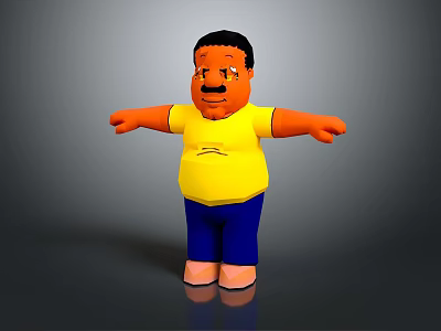 Game And Movie Character With Black Short Hair Yellow T-shirt Blue Pants Outstretched Arms 3d model