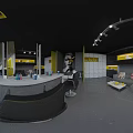 Modern Hair Salon Interior With Black Styling Chairs White Counter And Yellow Accents