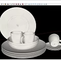 Elegant White Kitchenware Set With Stacked Plates Cups And Bowls 3d model