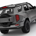 Gray Off Road SUV With Large Tires Roof Rack And Rugged Front Design