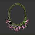 Circular Flower Wreath With Pink Flowers Green Leaves On Dark Background And Reflection