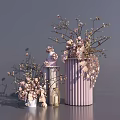 Elegant Decorative Ornament Set With Pink Flowers Branches And Cylindrical Vases