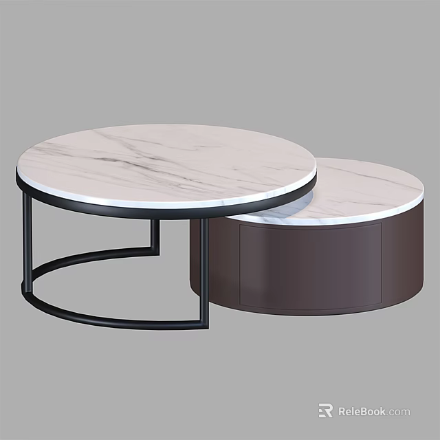 Modern Nesting Coffee Table With Round White Marble Top And Black Metal Frame 3d model