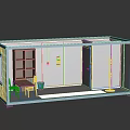 Container Interior Scene With Shelf Table Chairs Fire Extinguisher And Coat Rack 3d model