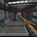 Large Industrial Factory Interior With Production Lines And Safety Rails
