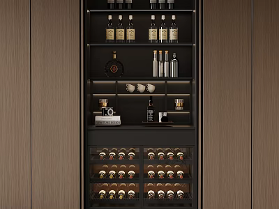 Modern Luxury Wine Cabinet Featuring Glass Shelves Bottles And Wine Storage 3d model