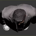 Man Wearing Grey Long Coat Black T-shirt Dark Pants And White Sneakers On Grey Background
