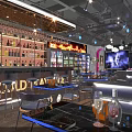 Modern Chic Bar Interior With Blue Lighting Black Furniture And Neon Decor