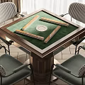 Modern Entertainment Table with Green Surface Mahjong Tiles and Chairs Around