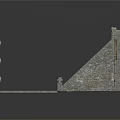 3D Model of Castle Entrance With Stone Walls Staircase Red Door and Metal Gate