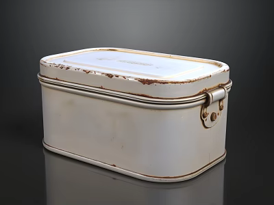 White Rusty Metal Box With Lock And Text On Surface Design 3d model