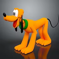 Cute Orange Cartoon Dog 3D Model With Green Collar Black Ears Tail Open Mouth