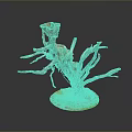 Miniature Dead Tree Model With Green Moss And Round Base
